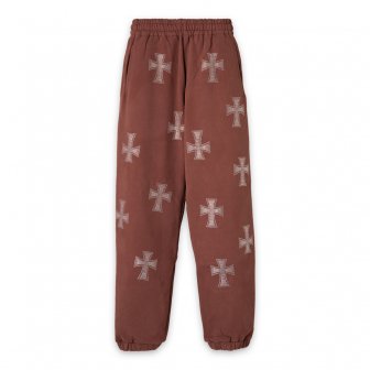 UNKNOWN | CROSS RHINESTONE JOGGERS / BROWN