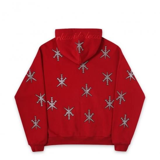 UNKNOWN | BLACK OUTLINE DAGGER RHINESTONE HOODIE / RED