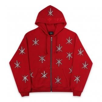 UNKNOWN | BLACK OUTLINE DAGGER RHINESTONE HOODIE / RED