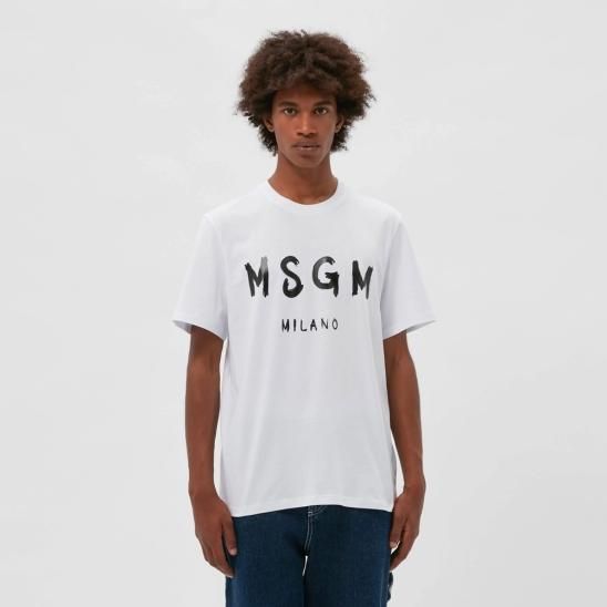 MSGM | BRUSHED LOGO CREW NECK T-SHIRT / WHITE