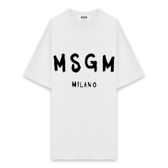 MSGM | BRUSHED LOGO CREW NECK T-SHIRT / WHITE