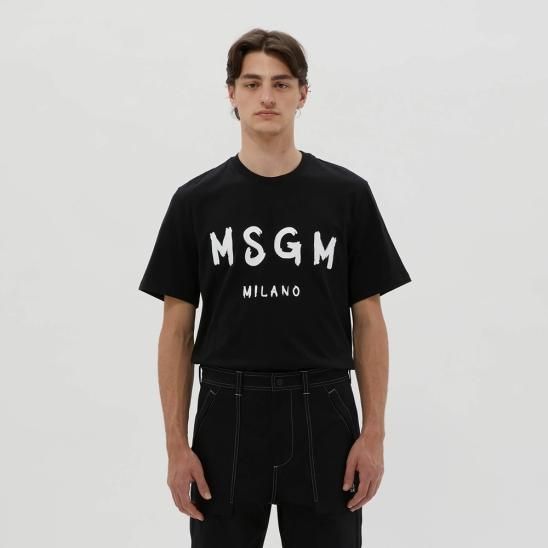 MSGM | BRUSHED LOGO CREW NECK T-SHIRT / BLACK