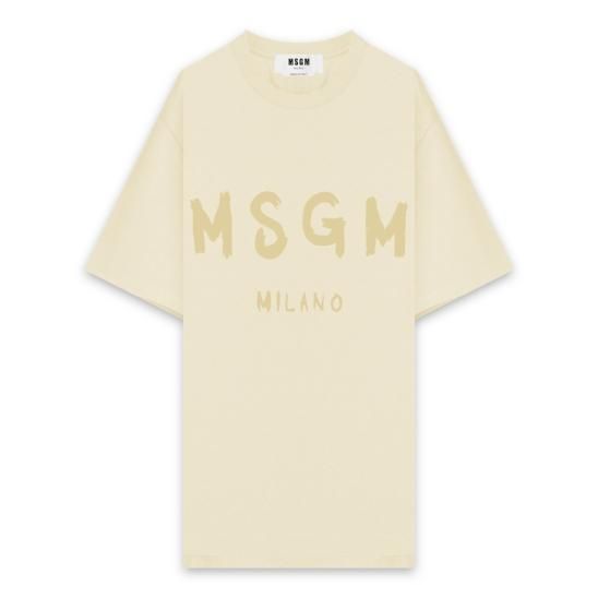 MSGM | BRUSHED LOGO CREW NECK T-SHIRT / BEIGE