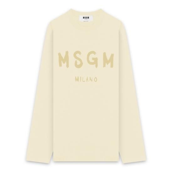 MSGM | BRUSHED LOGO LONG SLEEVED T-SHIRT / BEIGE