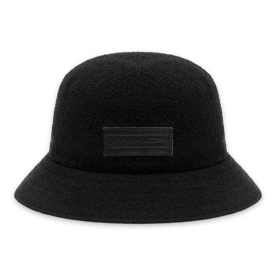 YOHJI YAMAMOTO X NEW ERA | BLACK KNIT BUCKET01 TROPICAL LEATHER PATCH / BLACK