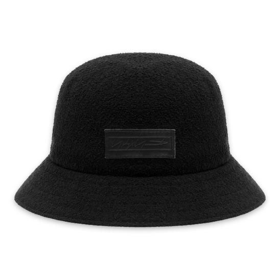 YOHJI YAMAMOTO X NEW ERA | BLACK KNIT BUCKET01 TROPICAL LEATHER PATCH / BLACK