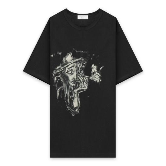 YOHJI YAMAMOTO | SMOKING PRINT ROUND NECK SHORT SLEEVES / BLACK