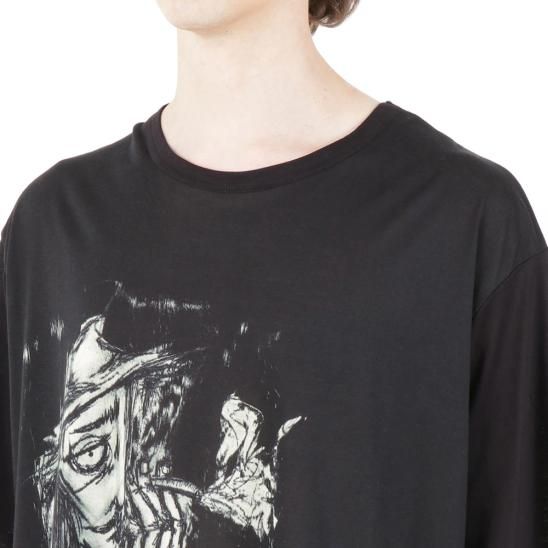 YOHJI YAMAMOTO | SMOKING PRINT ROUND NECK SHORT SLEEVES / BLACK