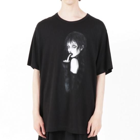 YOHJI YAMAMOTO | MAHABARA PLAIN STITCH WOMAN PRINT SHORT SLEEVES / BLACK