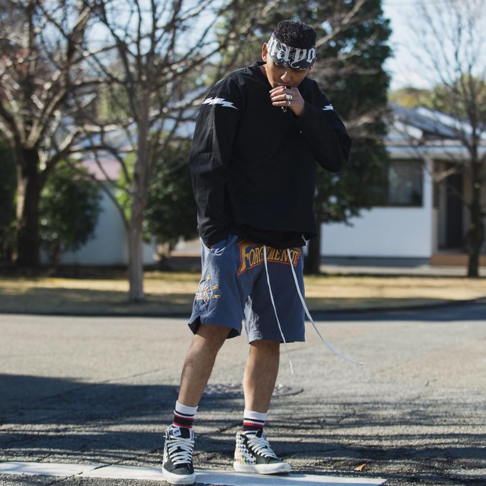 MAYO | FORGET ME NOT THUNDER EMBROIDERY SHORTS / NAVY