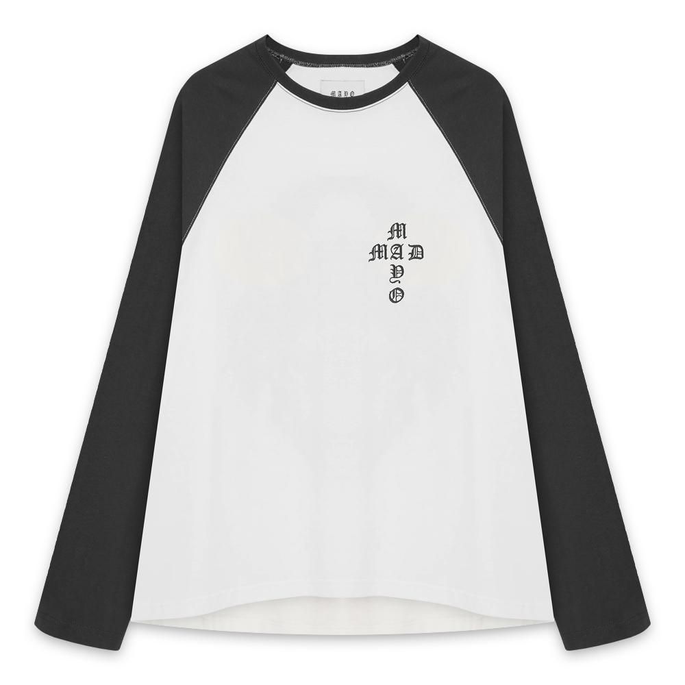 MAYO | CROSS EMBROIDERY RAGLAN LONG SLEEVE TEE / BLACK X WHITE