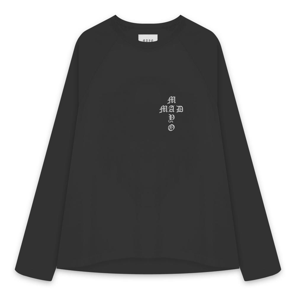 MAYO | CROSS EMBROIDERY RAGLAN LONG SLEEVE TEE / BLACK