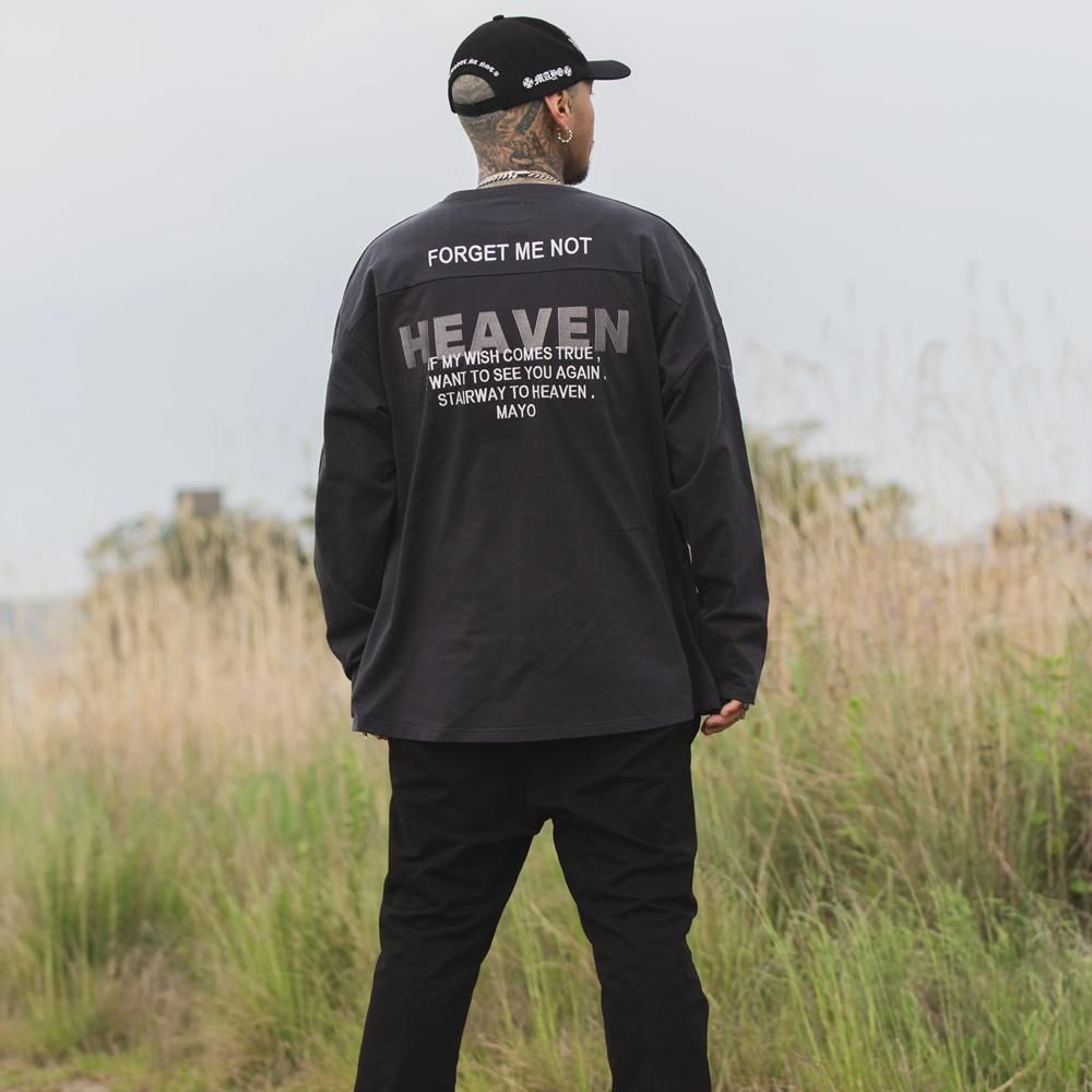 MAYO | HELL & HEAVEN EMBROIDERY FOOTBALL LONG SLEEVE TEE / BLACK