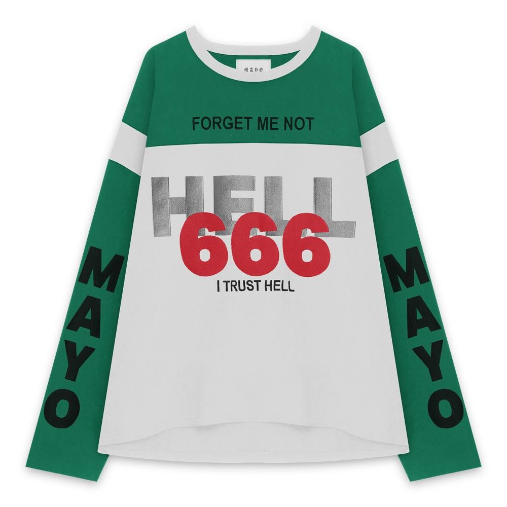 MAYO | HELL & HEAVEN EMBROIDERY FOOTBALL LONG SLEEVE TEE / GREEN