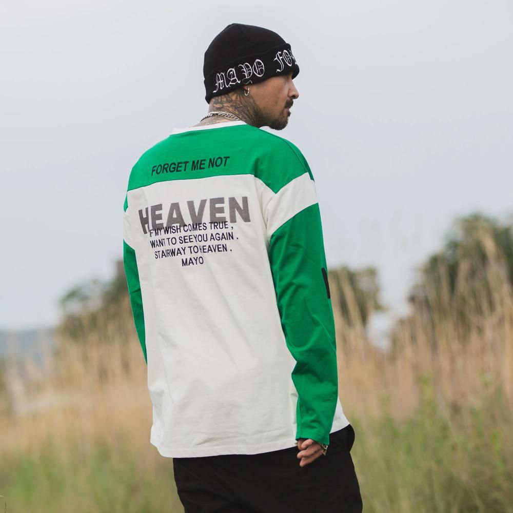 MAYO | HELL & HEAVEN EMBROIDERY FOOTBALL LONG SLEEVE TEE / GREEN