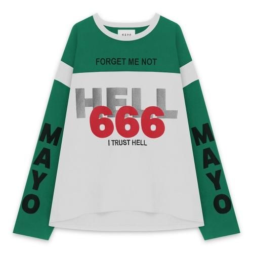 MAYO | HELL & HEAVEN EMBROIDERY FOOTBALL LONG SLEEVE TEE / GREEN