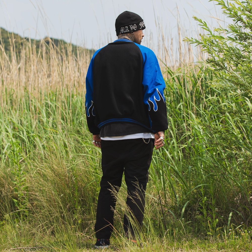 MAYO | FIRE EMBROIDERY REVERSIBLE SOUVENIR JACKET / BLUE X GREEN