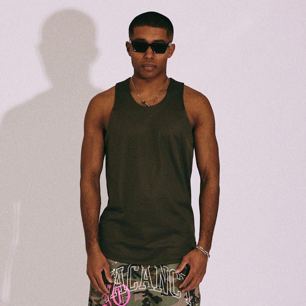 TAIN DOUBLE PUSH | DOUBLE PUSH MESH TANK TOP / KHAKI