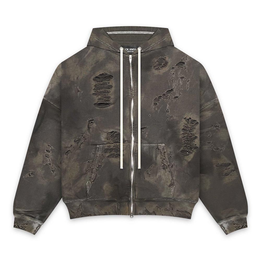 BLACK VINTAGE | ZIP HOODIE BURNER PROCESSING / CHARCOAL