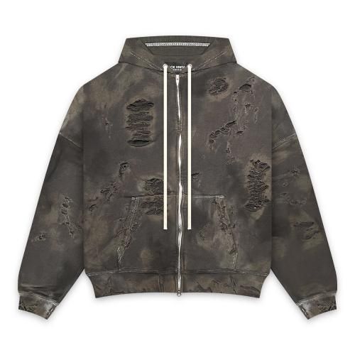 BLACK VINTAGE | ZIP HOODIE BURNER PROCESSING / CHARCOAL