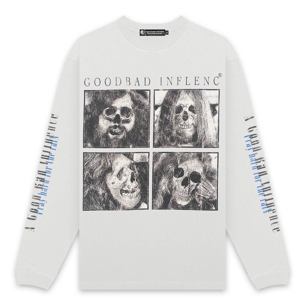 A GOOD BAD INFLUENCE |  ZEPP SKULL FACE LONG SLEEVE T-SHIRT / WHITE
