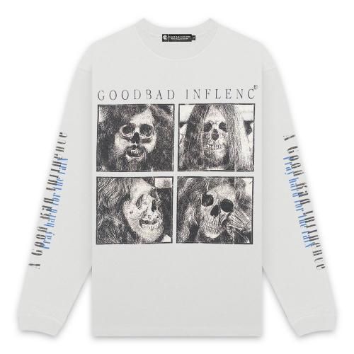 A GOOD BAD INFLUENCE |  ZEPP SKULL FACE LONG SLEEVE T-SHIRT / WHITE