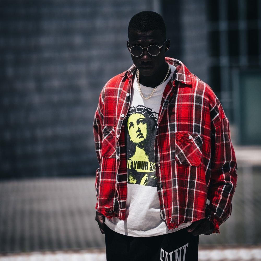 SAINT MXXXXXX | FRANNEL SHIRT / RED X GRAY