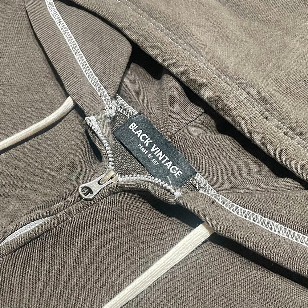 BLACK VINTAGE | ZIP HOODIE VINTAGE DYEING / KHAKI