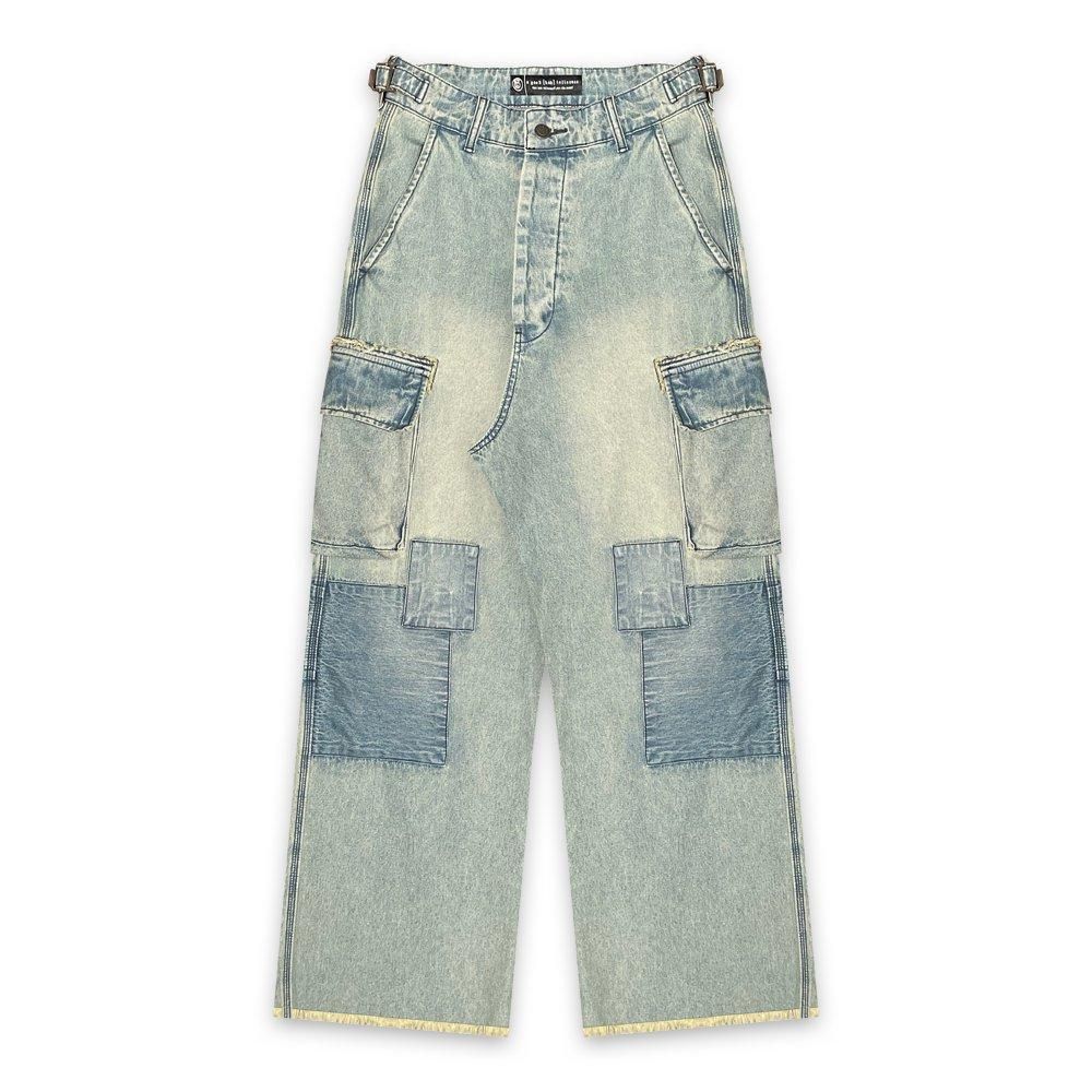 A GOOD BAD INFLUENCE | REPAIRED DENIM CARGO PANTS / INDIGO