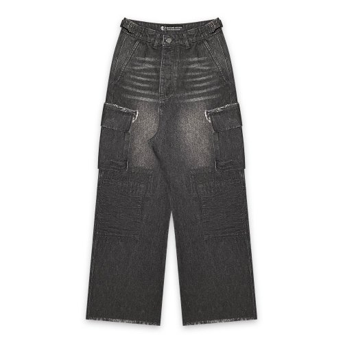 A GOOD BAD INFLUENCE | REPAIRED DENIM CARGO PANTS / BLACK