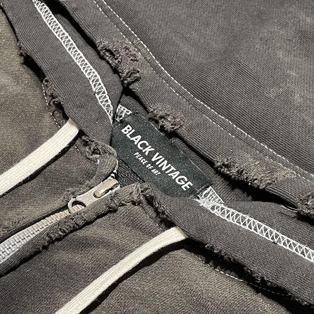 BLACK VINTAGE | ZIP HOODIE PATCHWORKING / DEEP CHARCOAL