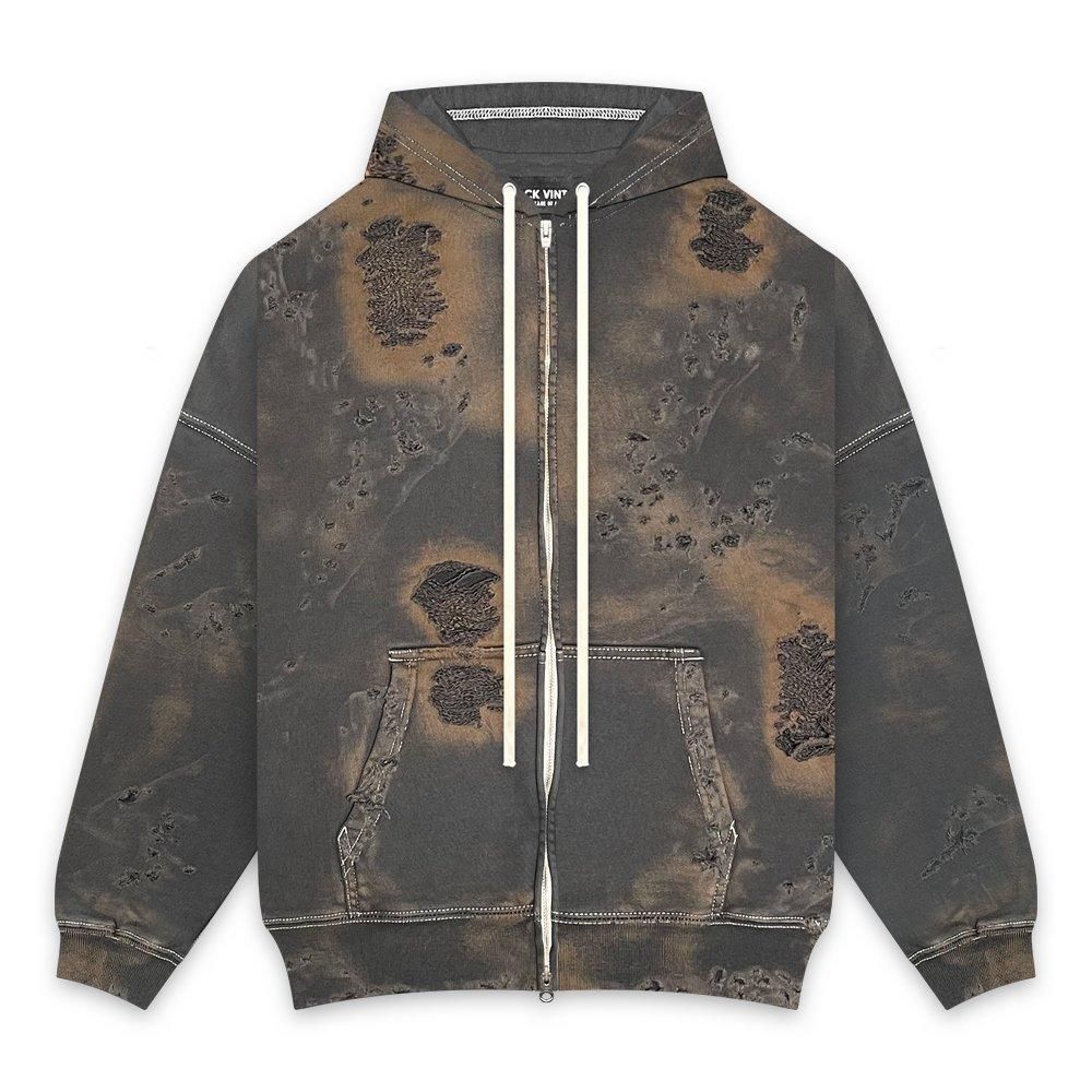 BLACK VINTAGE | ZIP HOODIE BURNER PROCESSING / SLATE