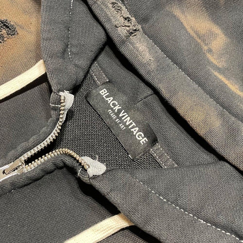 BLACK VINTAGE | ZIP HOODIE BURNER PROCESSING / SLATE