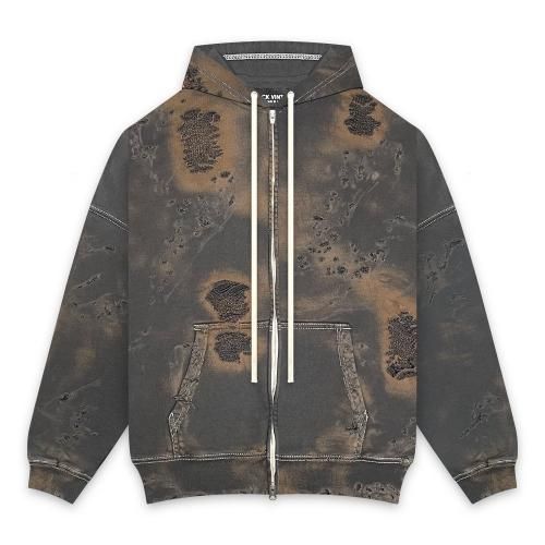 BLACK VINTAGE | ZIP HOODIE BURNER PROCESSING / SLATE