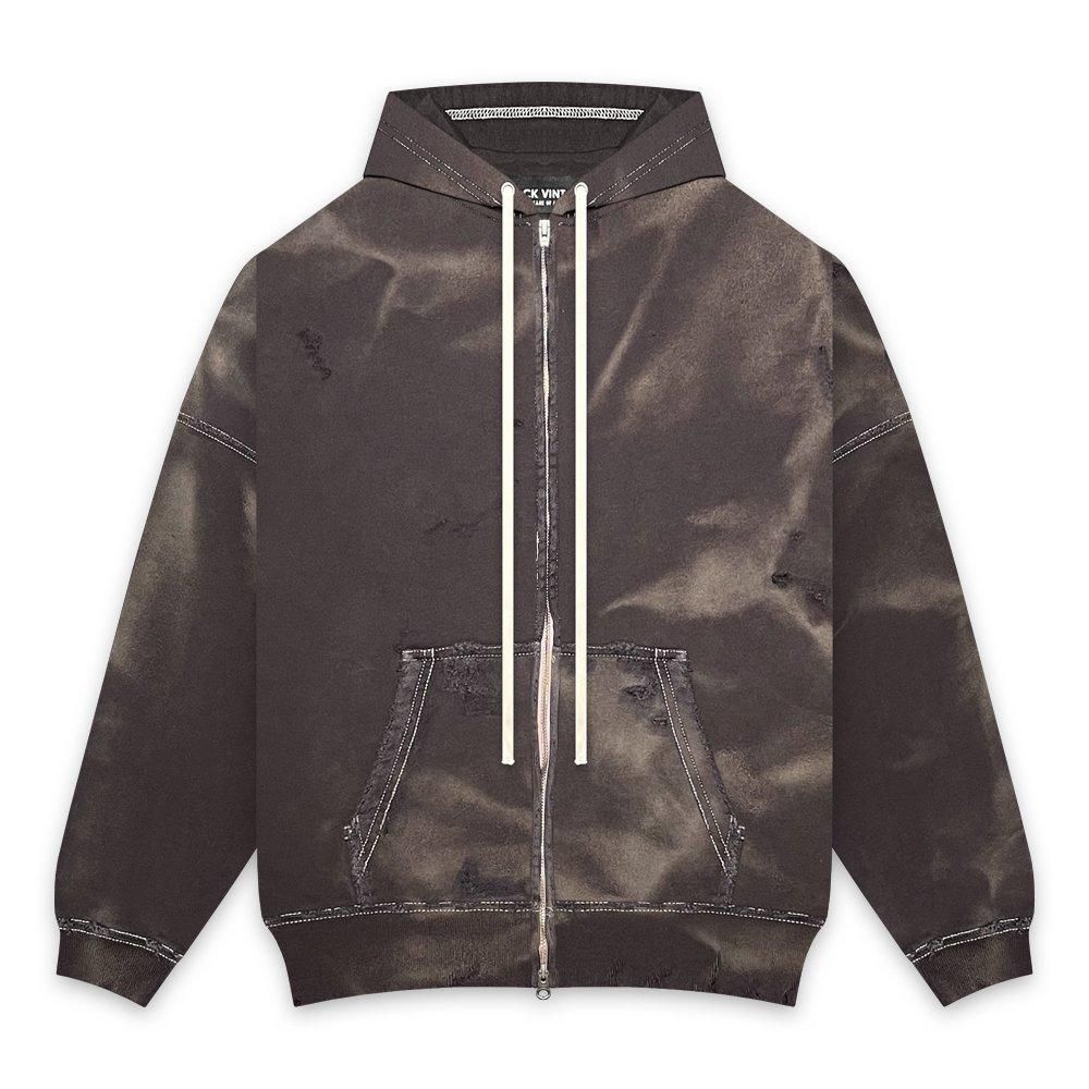 BLACK VINTAGE | ZIP HOODIE DUST PAINTING / BLACK