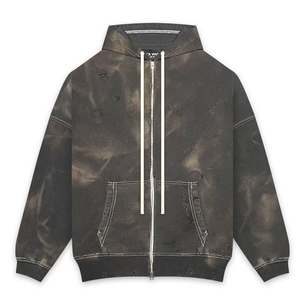 BLACK VINTAGE | ZIP HOODIE DUST PAINTING / SLATE