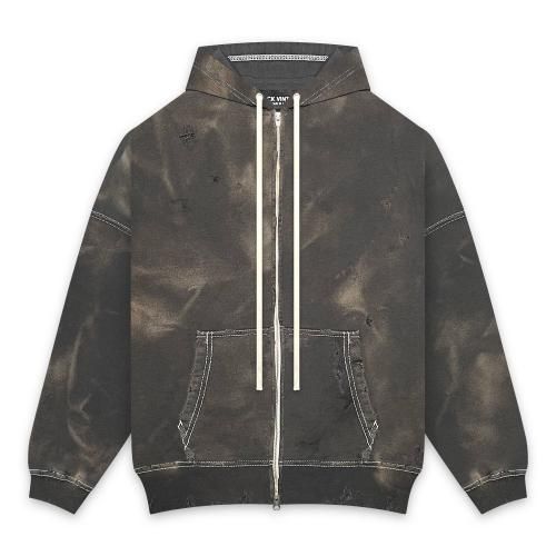 BLACK VINTAGE | ZIP HOODIE DUST PAINTING / SLATE