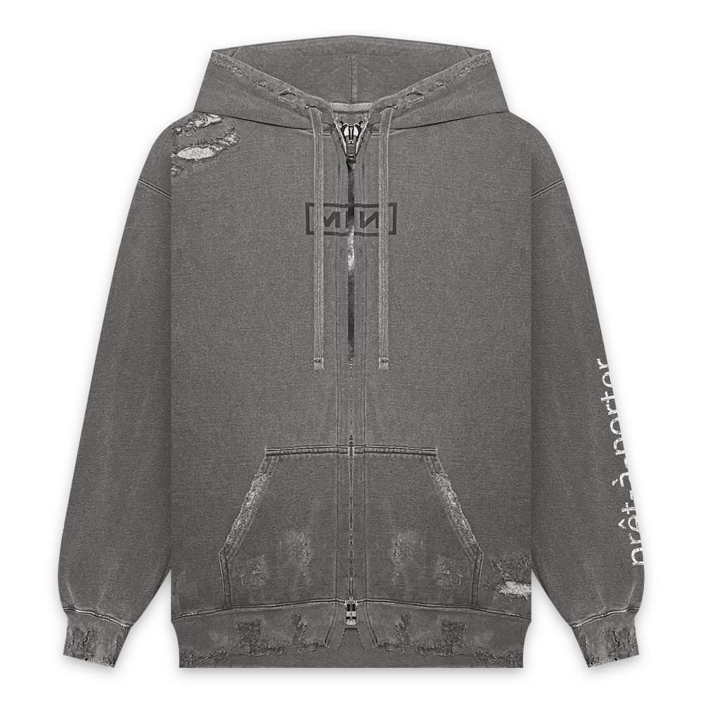 MINUS | BOOTLEG ZIP UP HOODIE WITH DAMAGED(SIN) / AGED BLACK