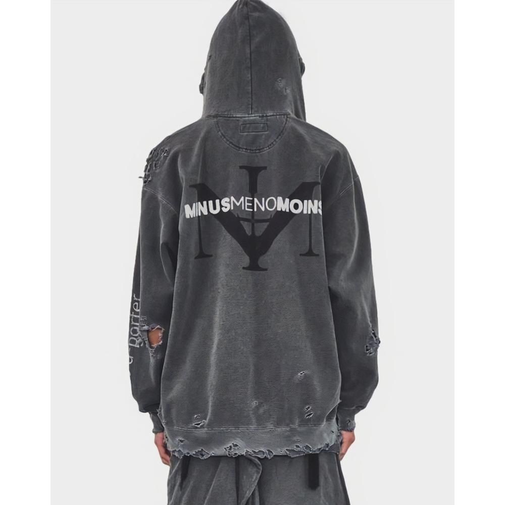 MINUS | BOOTLEG ZIP UP HOODIE WITH DAMAGED(SIN) / AGED BLACK