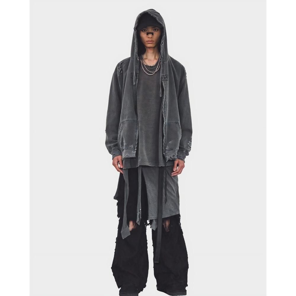 MINUS | BOOTLEG ZIP UP HOODIE WITH DAMAGED(SIN) / AGED BLACK