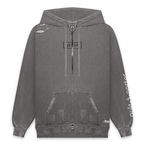 MINUS | BOOTLEG ZIP UP HOODIE WITH DAMAGED(SIN) / AGED BLACK