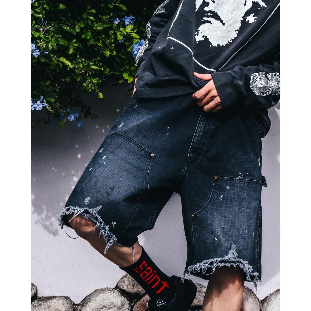 SAINT MXXXXXX | DOUBLE KNEE SHORTS / BLACK