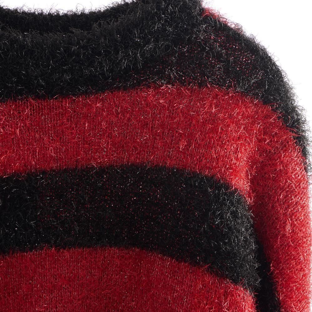 SAINT MXXXXXX | CRW NECK KNIT GLITTER BORDER / BLACK+RED