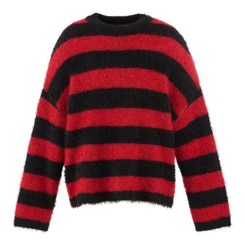 SAINT MXXXXXX | CRW NECK KNIT GLITTER BORDER / BLACK+RED