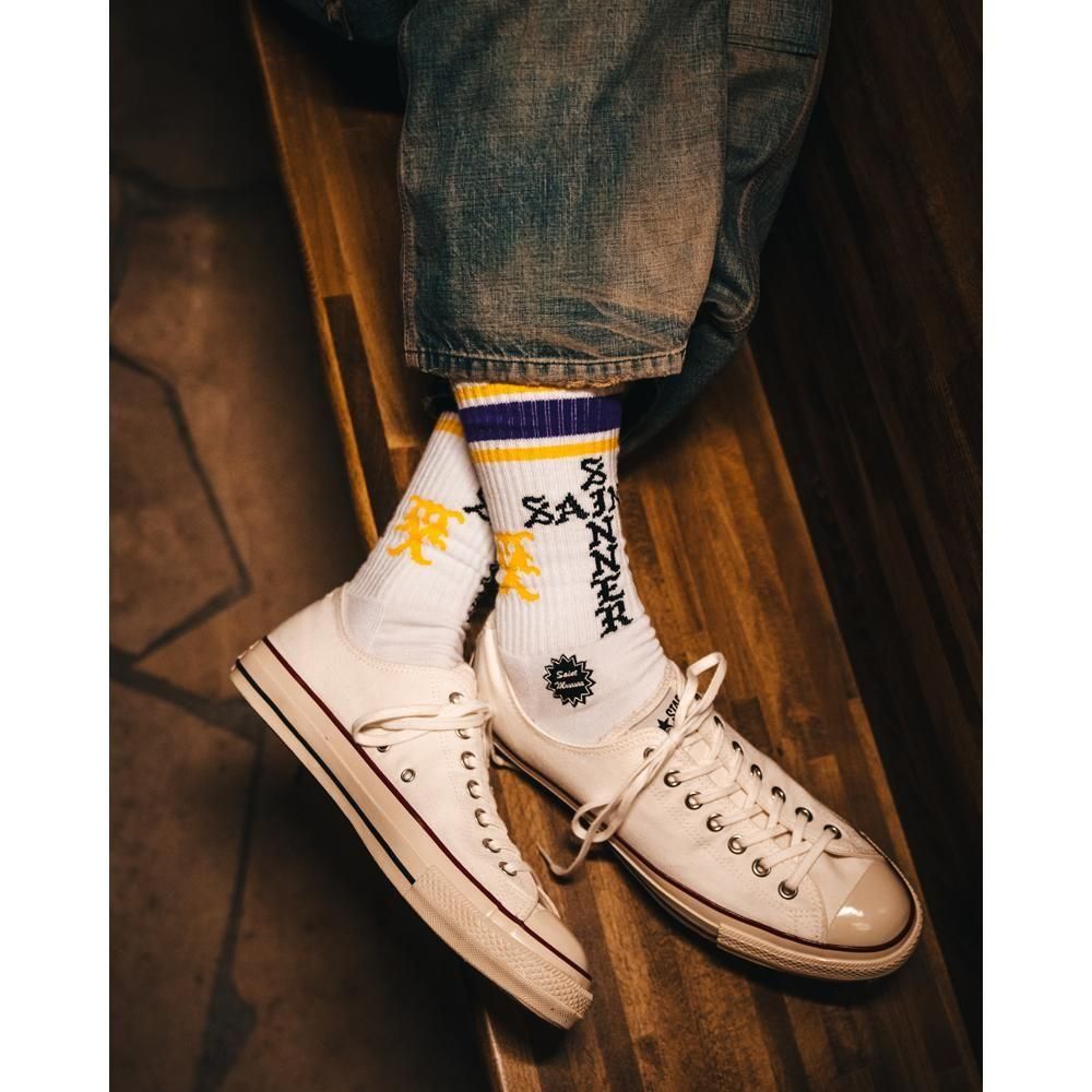 SAINT MXXXXXX | SOCKS SINNER / WHITE+PURPLE
