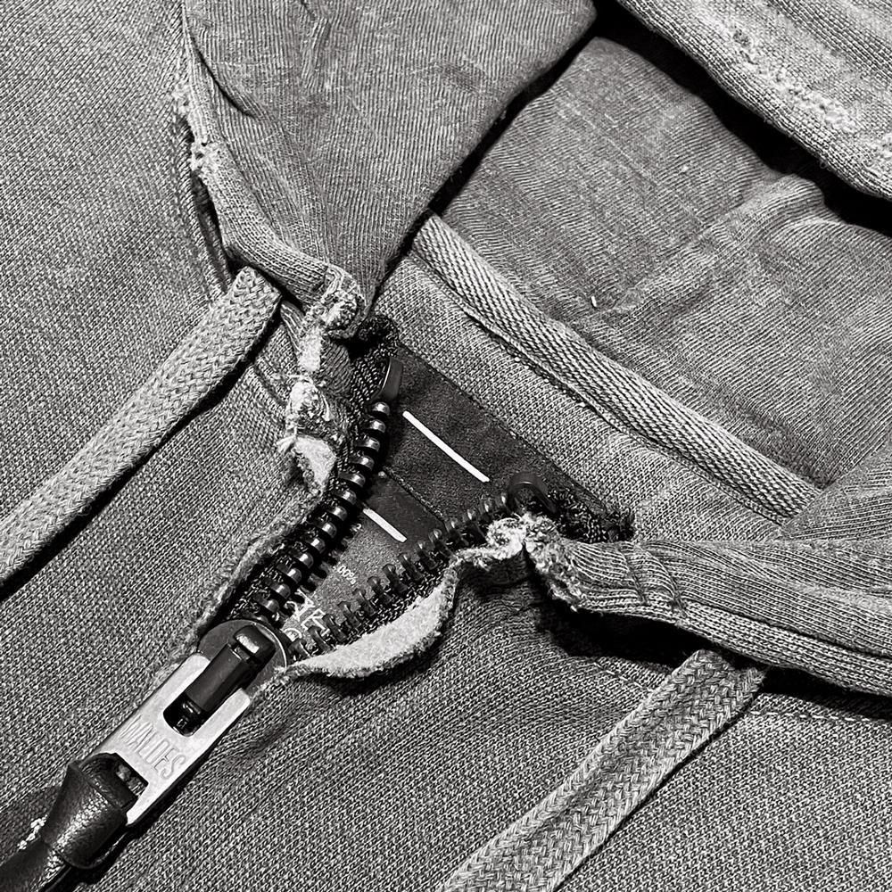 MINUS | BOOTLEG ZIP UP HOODIE WITH DAMAGED(SHINE) / AGED BLACK