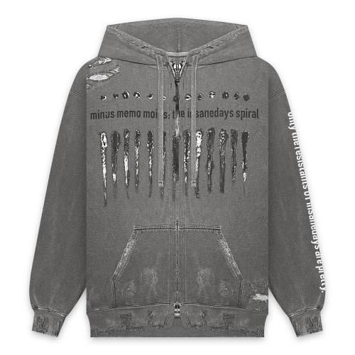 MINUS | BOOTLEG ZIP UP HOODIE WITH DAMAGED(SHINE) / AGED BLACK
