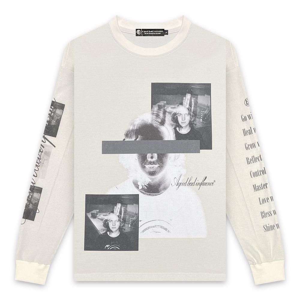 A GOOD BAD INFLUENCE |  DON'T LOOK WAFFLE LONG SLEEVE T-SHIRT / BEIGE