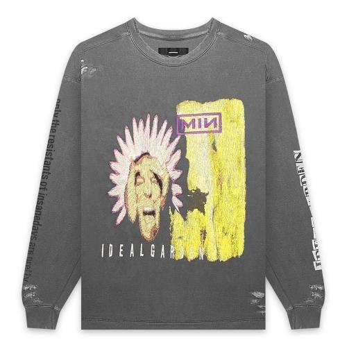 MINUS | BOOTLEG DIY CREW SWEAT WITH DAMAGED(COORDINATE) / AGED BLACK