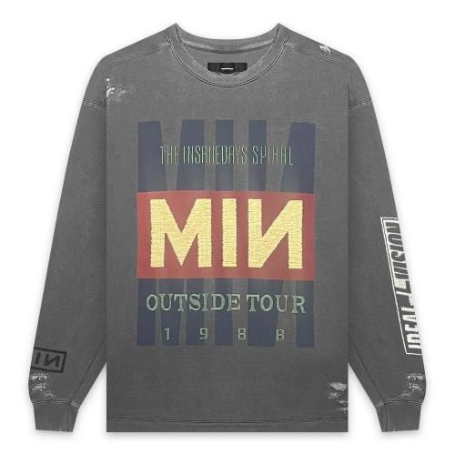MINUS | BOOTLEG DIY CREW SWEAT WITH DAMAGED(OUTSIDE TOUR) / AGED BLACK